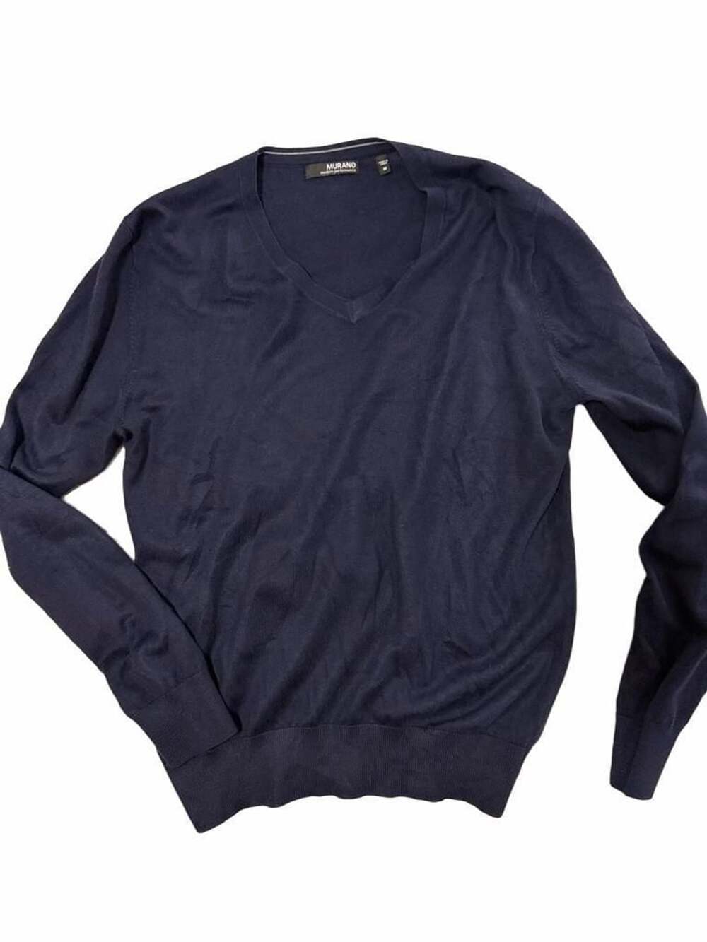 Murano Modern Performance Men's Navy Blue V-Neck Sweater Size M